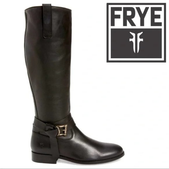 Frye Shoes - FRYE Melissa Double Belt Strap Knotted Buckle Tall Black Equestrian Riding Boot